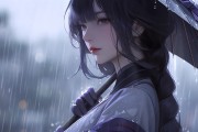 雷电将军 原神 动漫女孩 紫色长发 辫子 纸伞 雨天