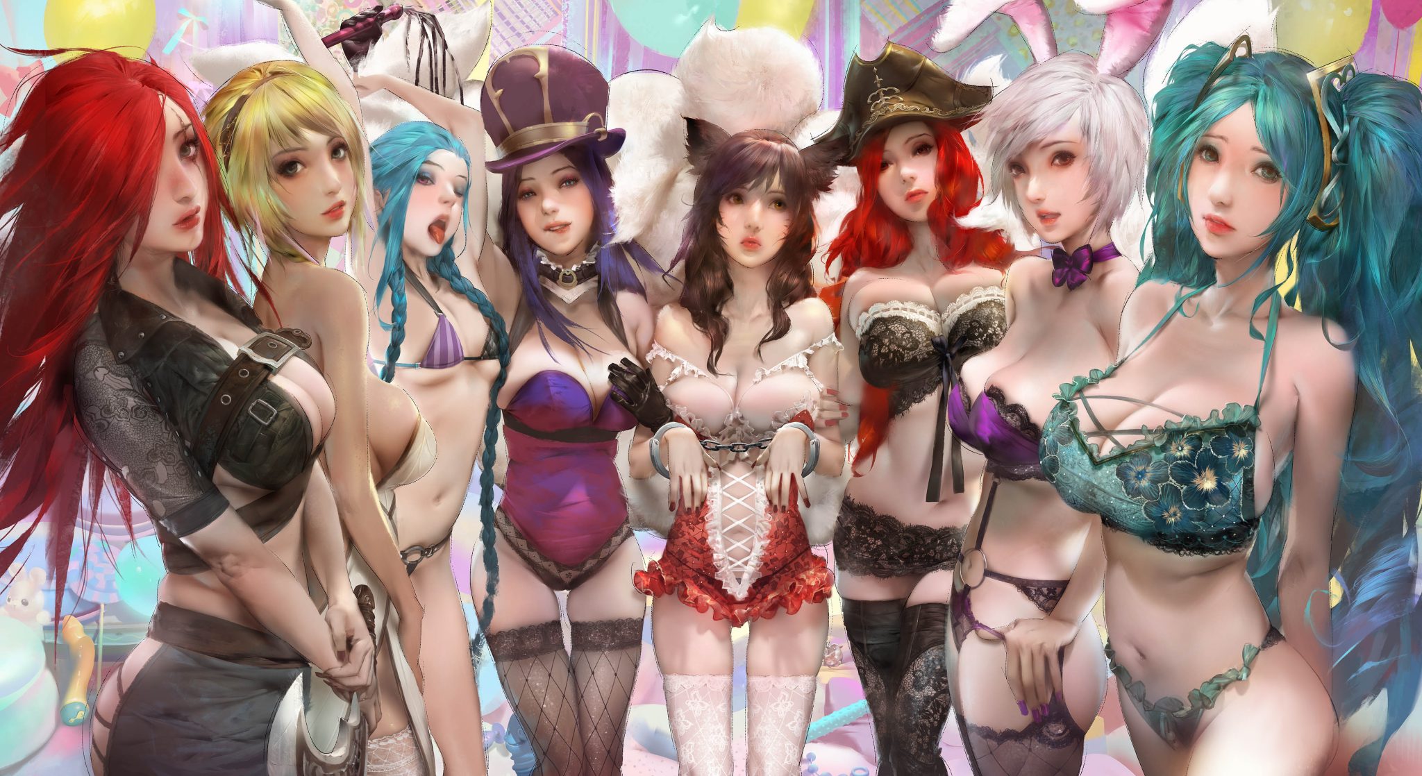 英雄联盟-KDA-女团-束缚-对峙-彩色气球-梦幻-4k